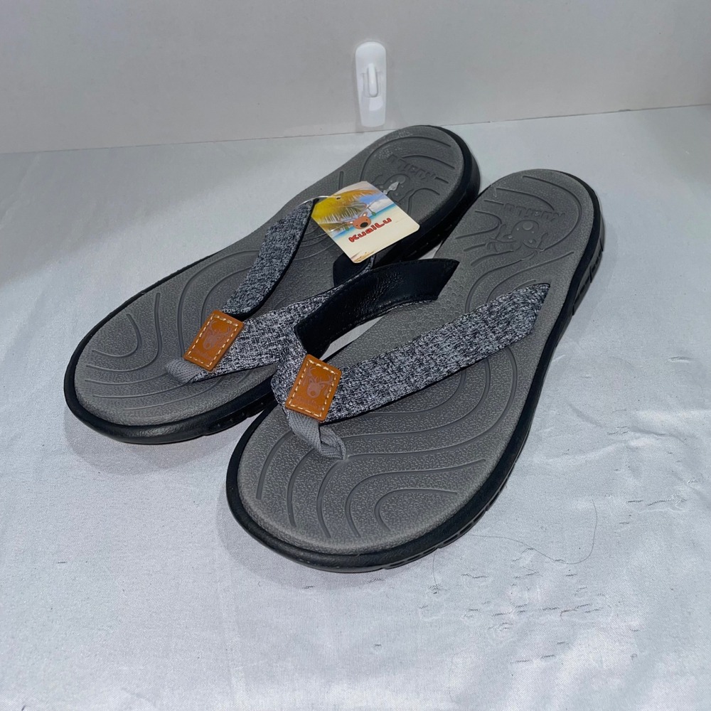 Kuailu Womens‎ Flip Flops Grey Heathered Fabric Thong Sandals Comfort Footbed